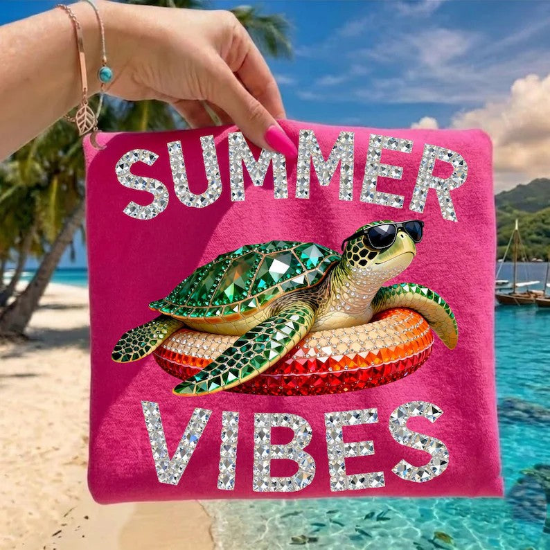 RHINESTONE SUMMER VIBES TURTLE DTF TRANSFER