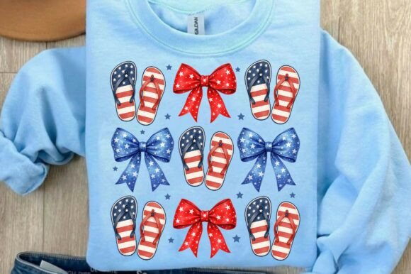 FLIP FLOPS BOW STACKED PATRIOTIC DTF TRANSFER