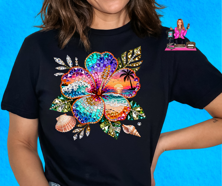 HIBISCUS RHINESTONE DTF TRANSFER