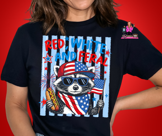 RED WHITE FERAL STRIPW BKGD DTF TRANSFER