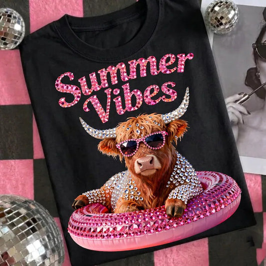 RHINESTONE SUMMER VIBES HEIFER DTF TRANSFER