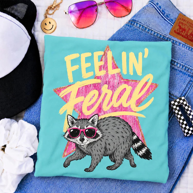 FEELIN FERAL PINK STAR RACCOON DTF TRANSFER